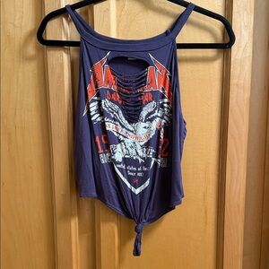 Distressed Tie-Front Graphic Tank Top - Gray